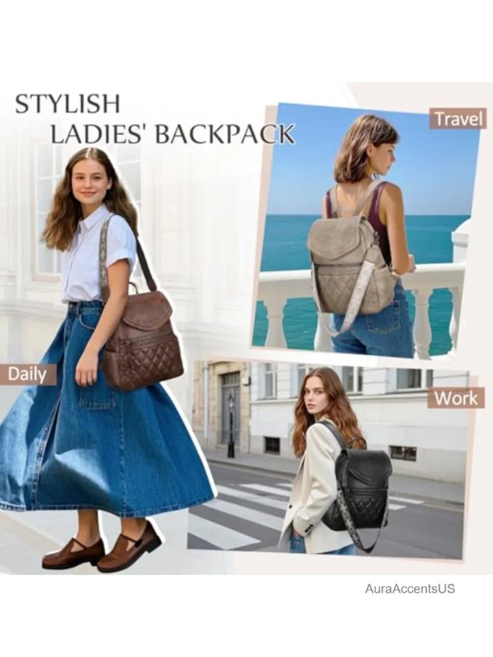 Women's Vegan Leather Convertible Backpack Purse with Detachable Strap